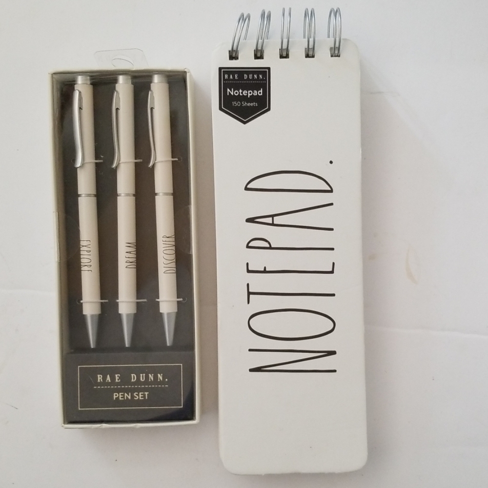 Rae Dunn EXPLORE DREAM DISCOVER 3 Pen Set+Notebook